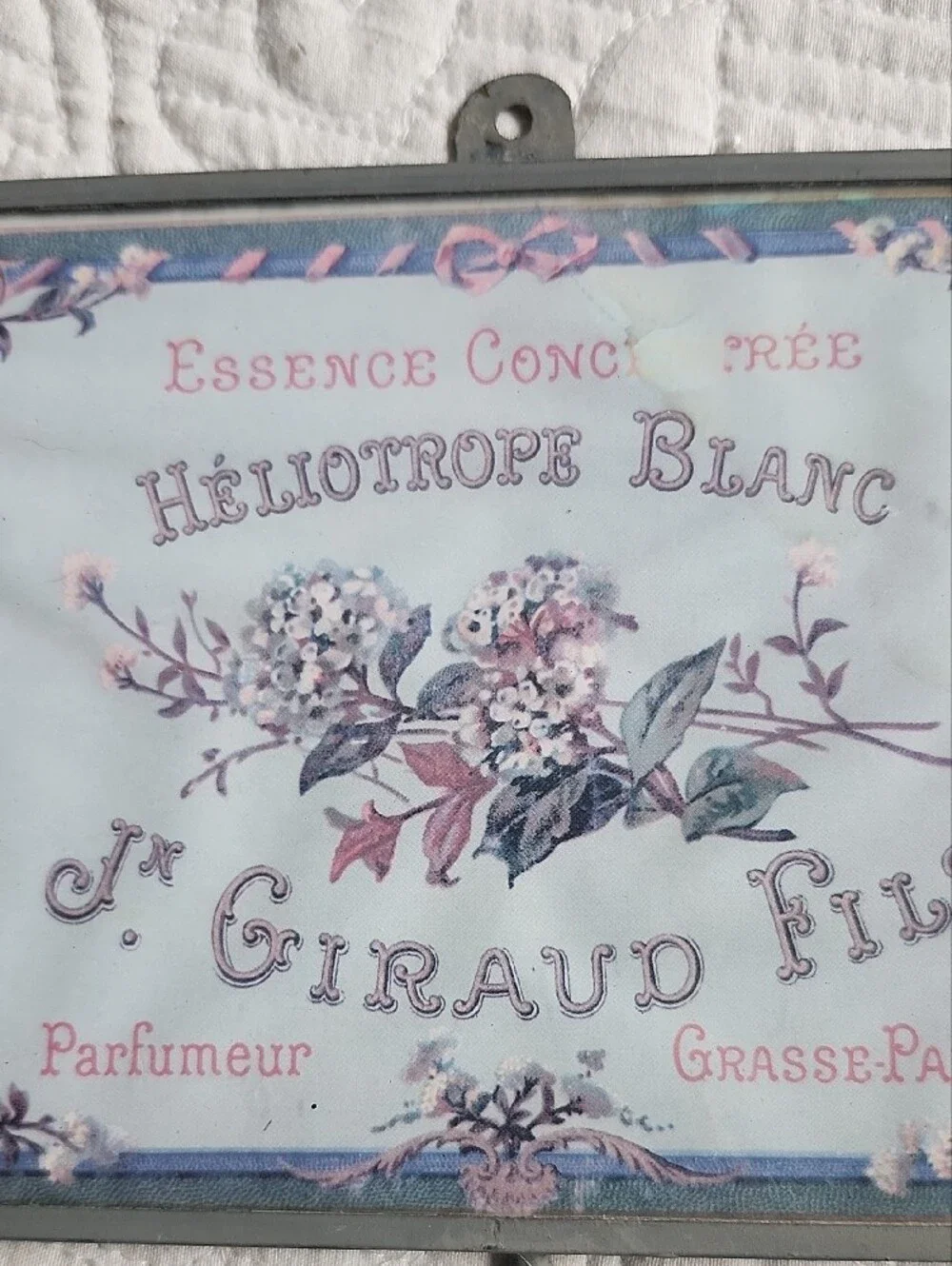 Vintage Floral Framed Wall Hook - Blue & Pink Heliotrope Design